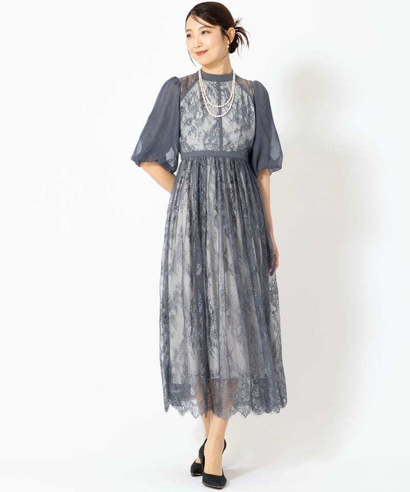 Select Shop 総レースハイネックバルーンスリーブドレス その他 x