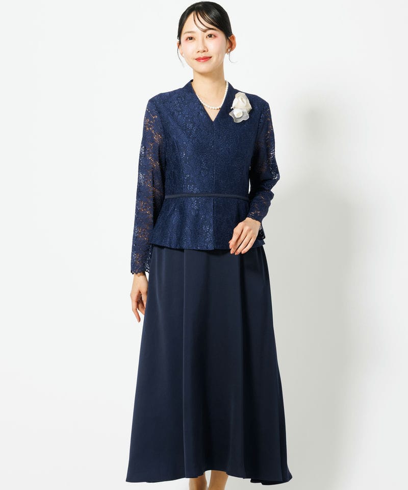 Select Shop 【マザーズドレス】Vネックレース切替セットアップ風
