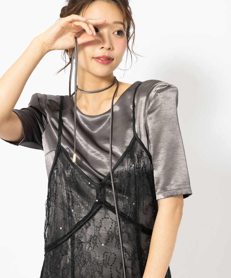 ANDRESD アンドレスド スパークルレースサテンドレス ブラック系