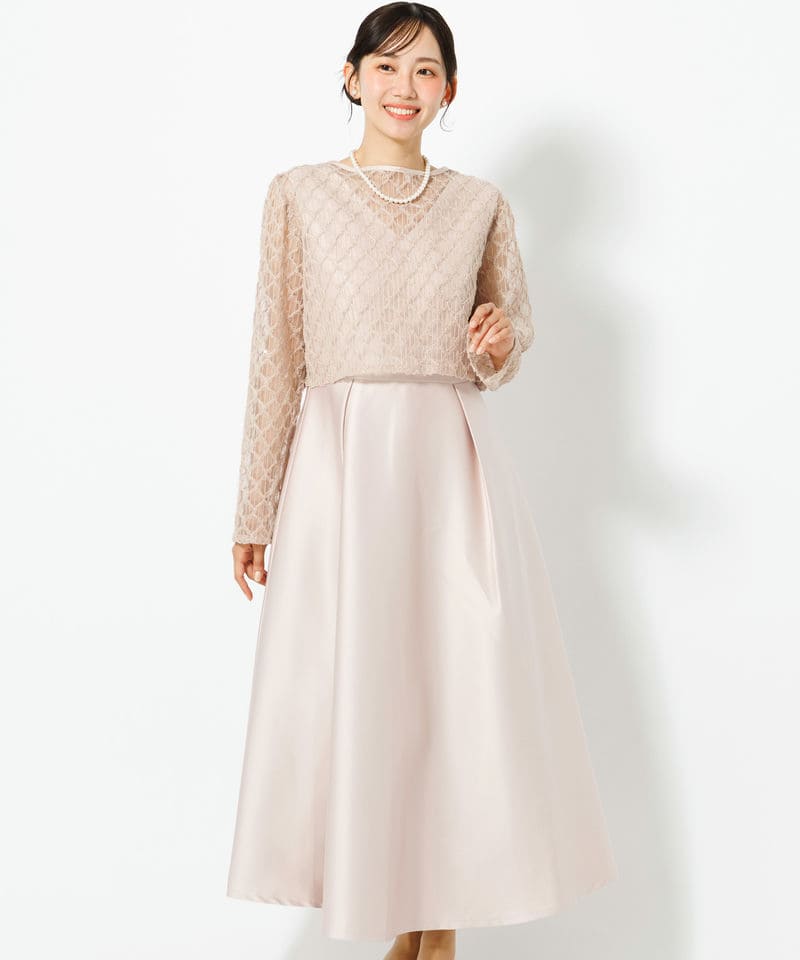 SNIDEL スナイデル パフスリーブレースドレス ベージュ系 | 結婚式