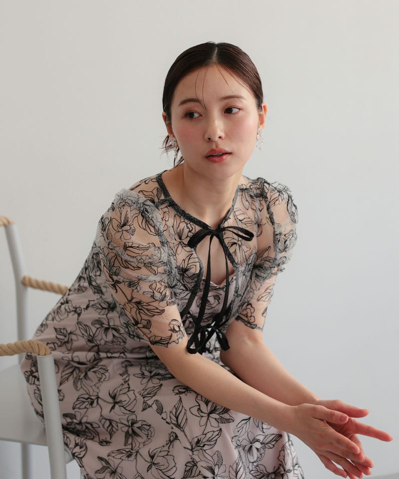 Select Shop シアーレースボレロセットアップドレス ベージュ系 | 結婚