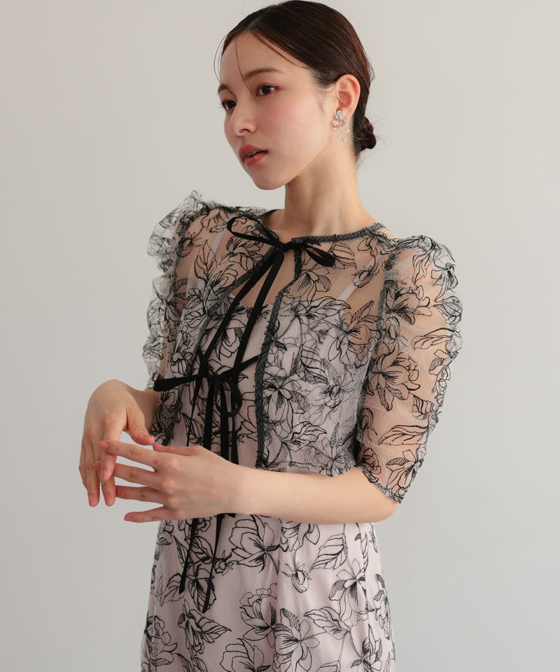 Select Shop シアーレースボレロセットアップドレス ベージュ系 | 結婚