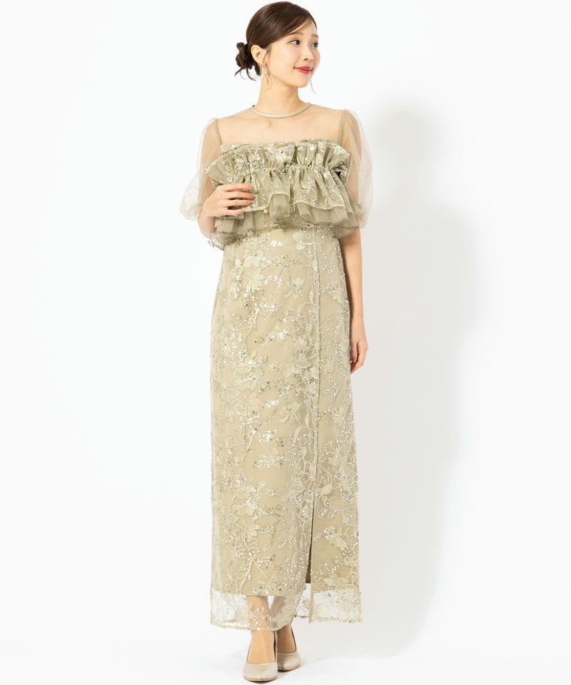 Leja レジャ 3WAYチュールラッフルフラワースパンコールIラインドレス