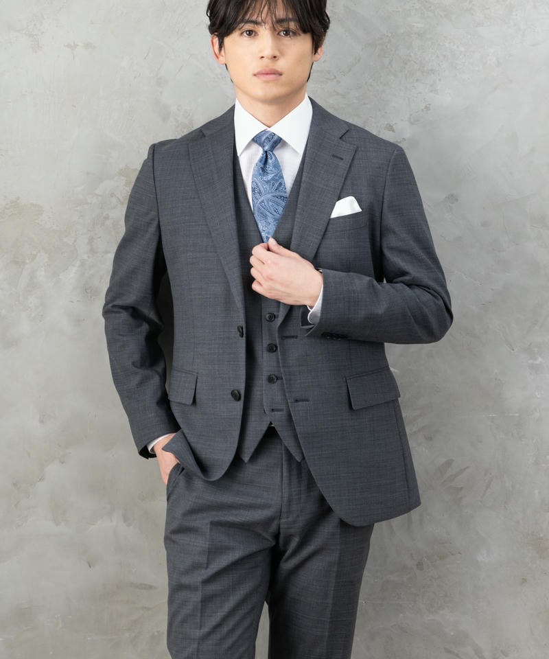 ONLY オンリー CANONICO・Super110s 3ピースフォーマルスーツ グレー系