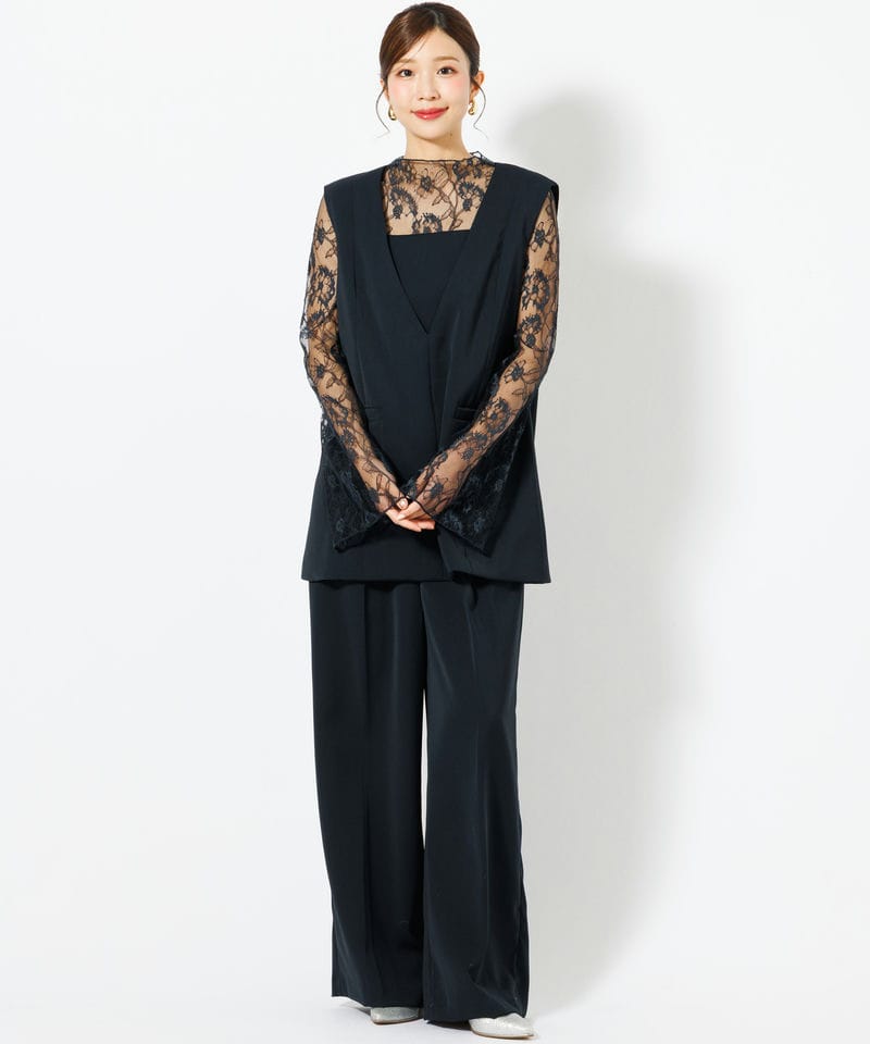 Select Shop レースレイヤードトップス&ワイドパンツ ネイビー系