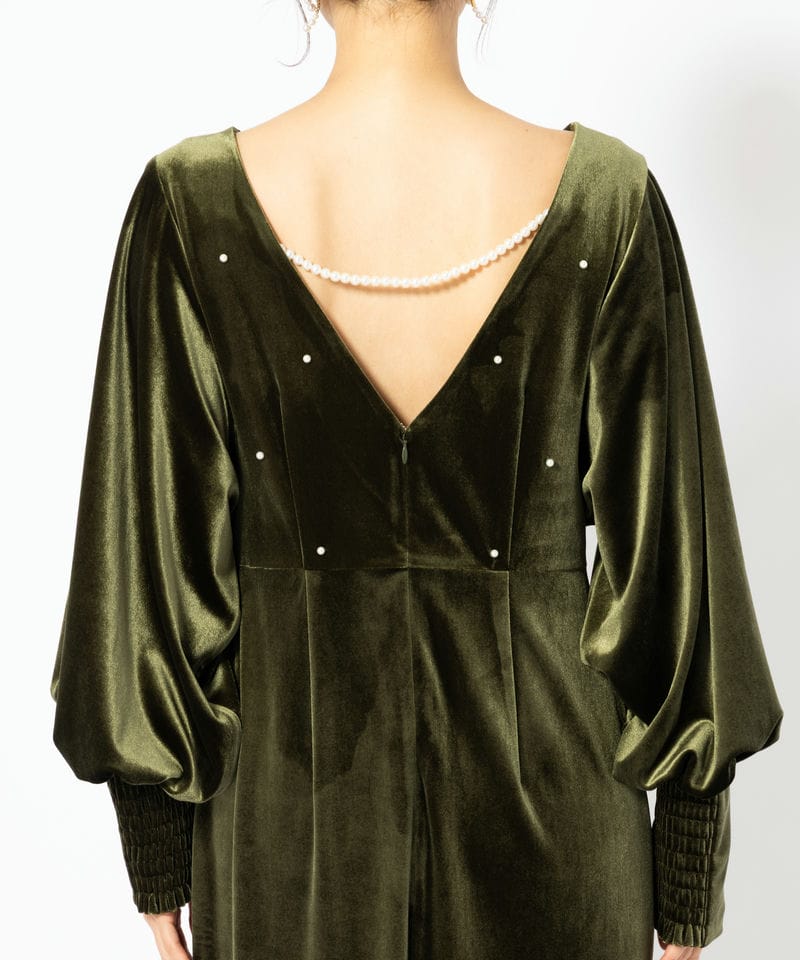 25AW 極美品✨Ameri アメリ バックオープン パール ベロアドレス S Ameri VINTAGE アメリヴィンテージ バックオープンパールベロアドレス