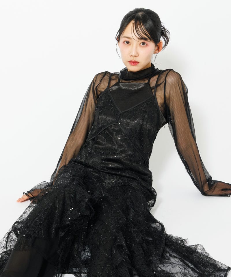 ANDRESD アンドレスド スパンコールレースレディドレス ブラック系