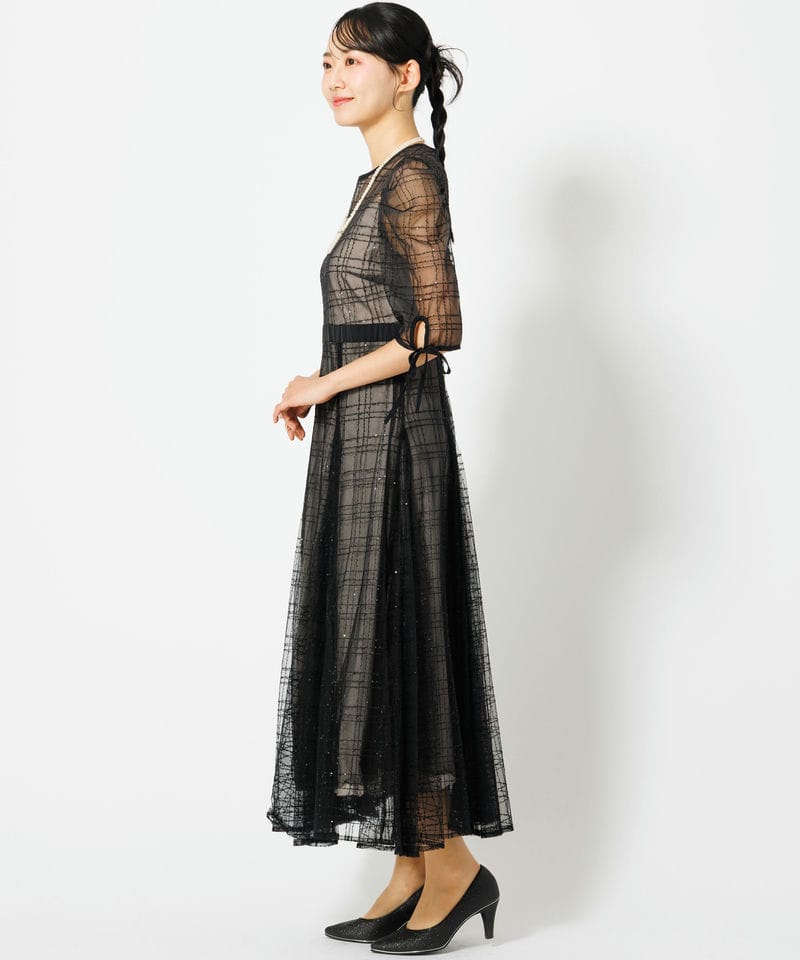 Leja 【ドレス3点セット】チェックスパンコールリボンワンピースドレス
