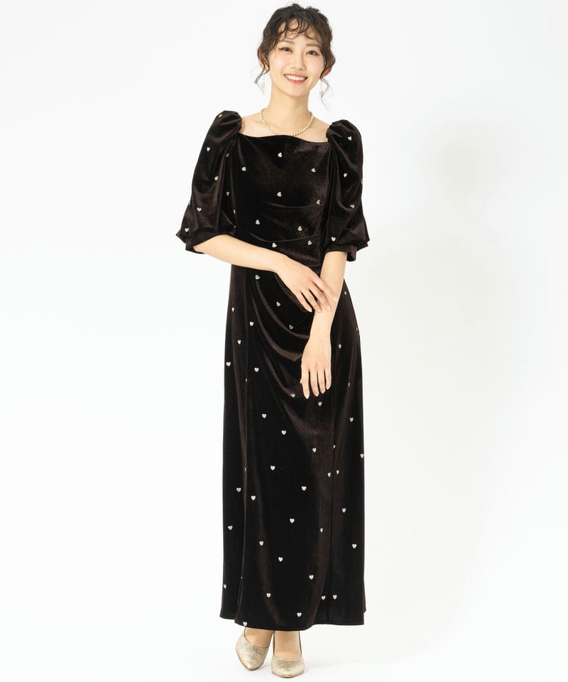 et.UNiVER　　スイートハートベロアドレス　ブルー　半袖 et.UNiVER エト.ユニヴェール スイートハートベロアドレス ブラウン系