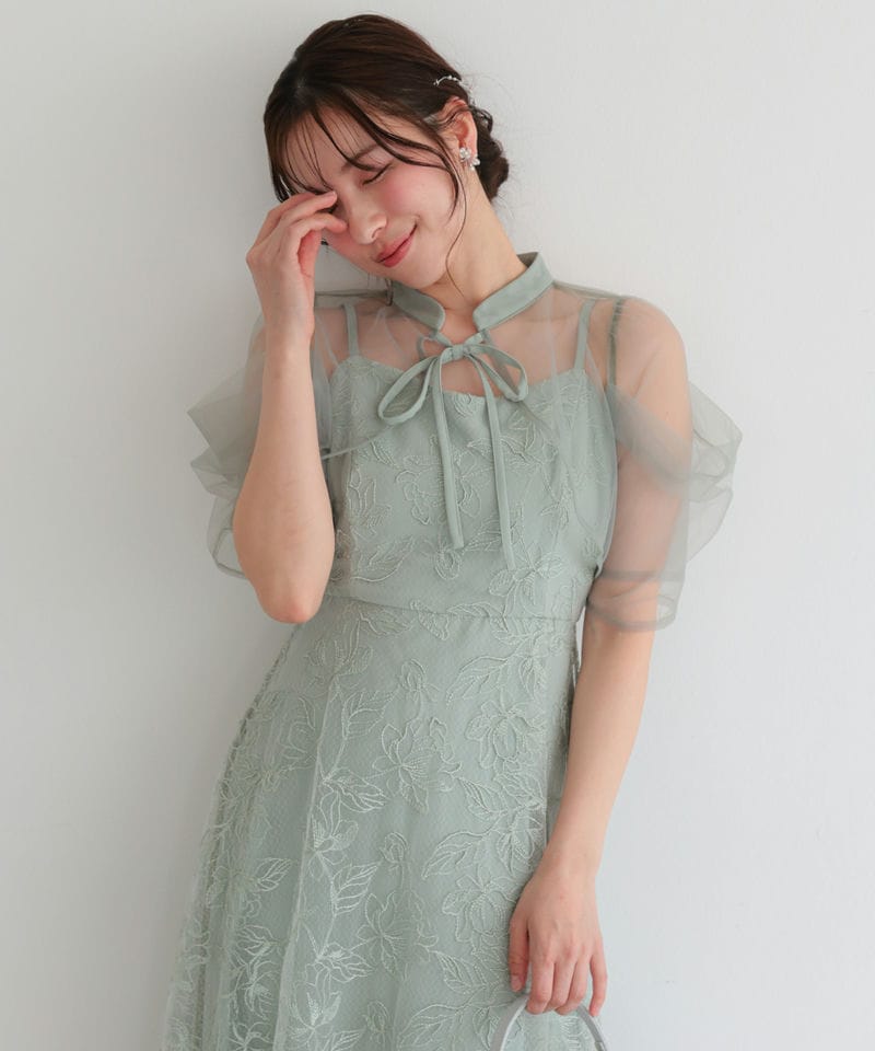 Select Shop ボレロレイヤードチュールフラワー刺繍ロングドレス