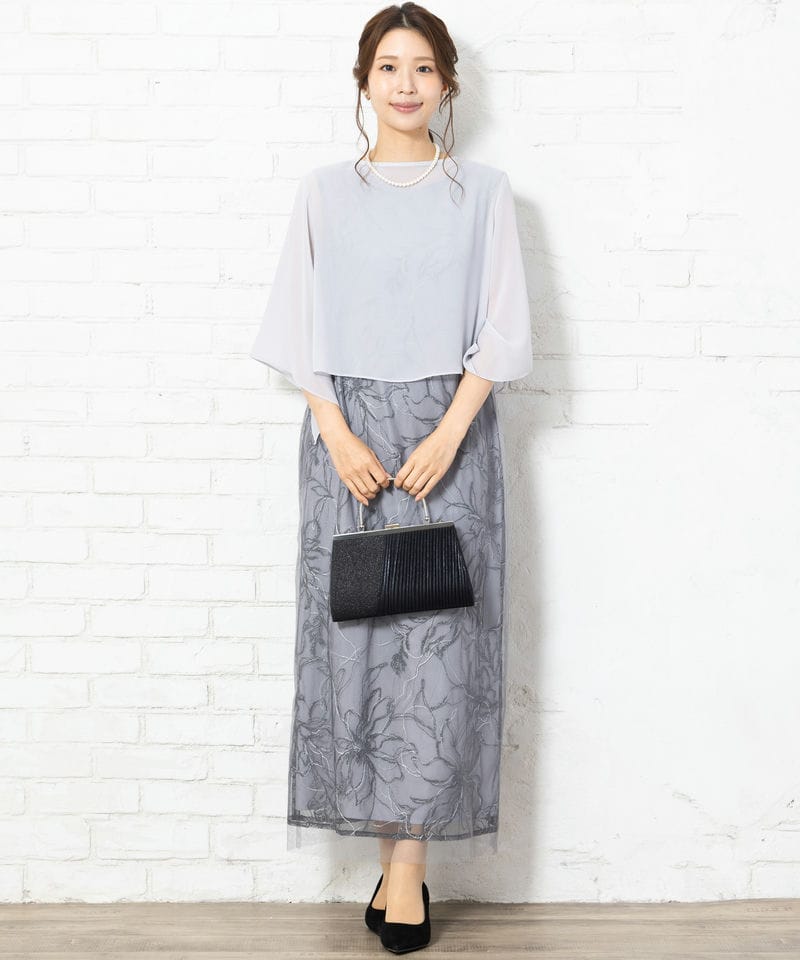INFINE 【マザーズドレス】シフォンボレロ付き 刺繍ラインロングドレス