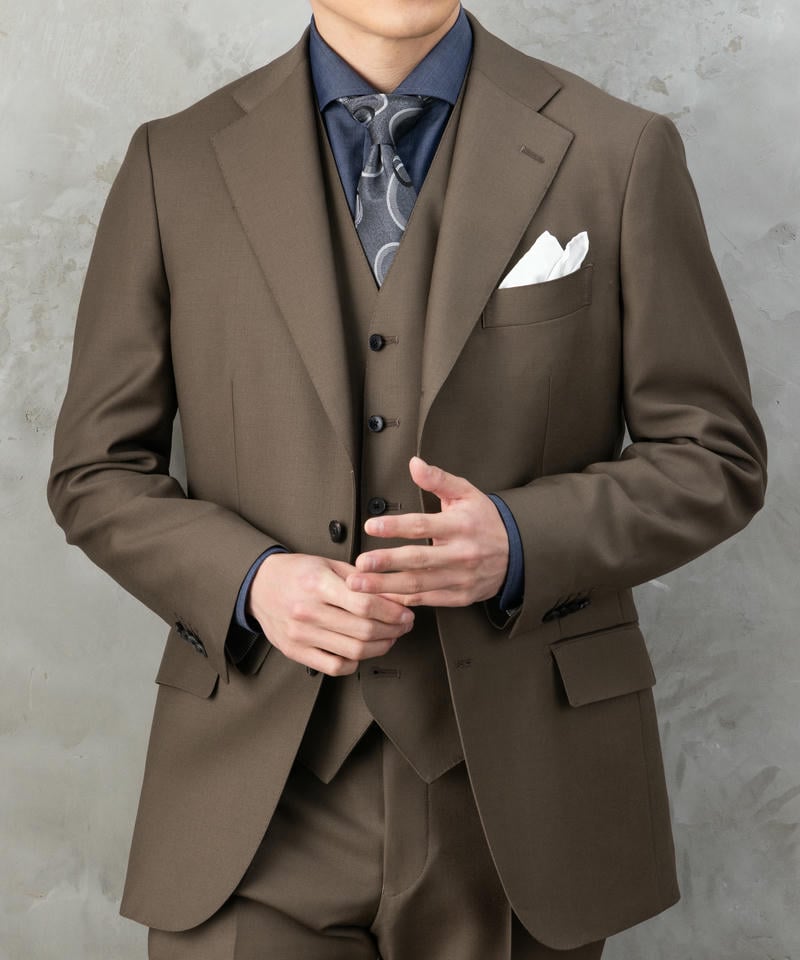 小柄さん向け 【美品！】3点セットRepini Asmario ブラウンスーツ SUIT SQUARE スーツスクエア 尾州・段返り3つボタンスリーピーススーツ