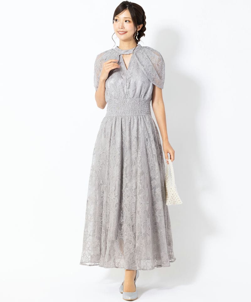 SNIDEL スナイデル ケープデザインレースドレス グレー系 | 結婚式