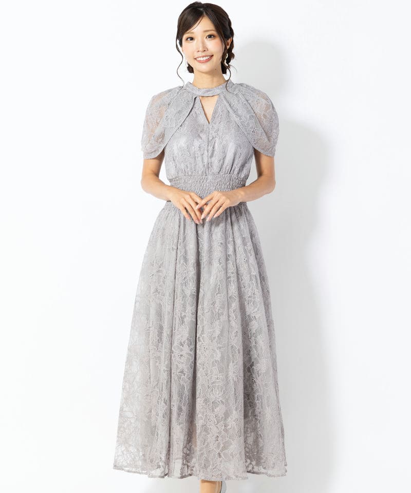 SNIDEL スナイデル ケープデザインレースドレス グレー系 | 結婚式