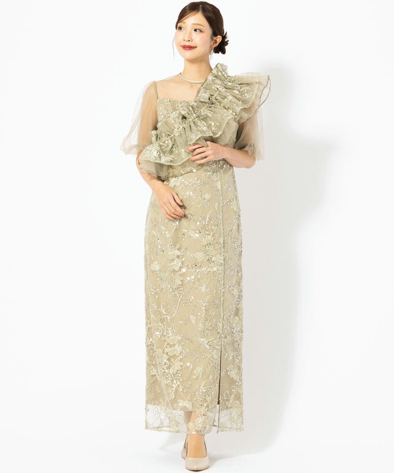 Leja レジャ 3WAYチュールラッフルフラワースパンコールIラインドレス