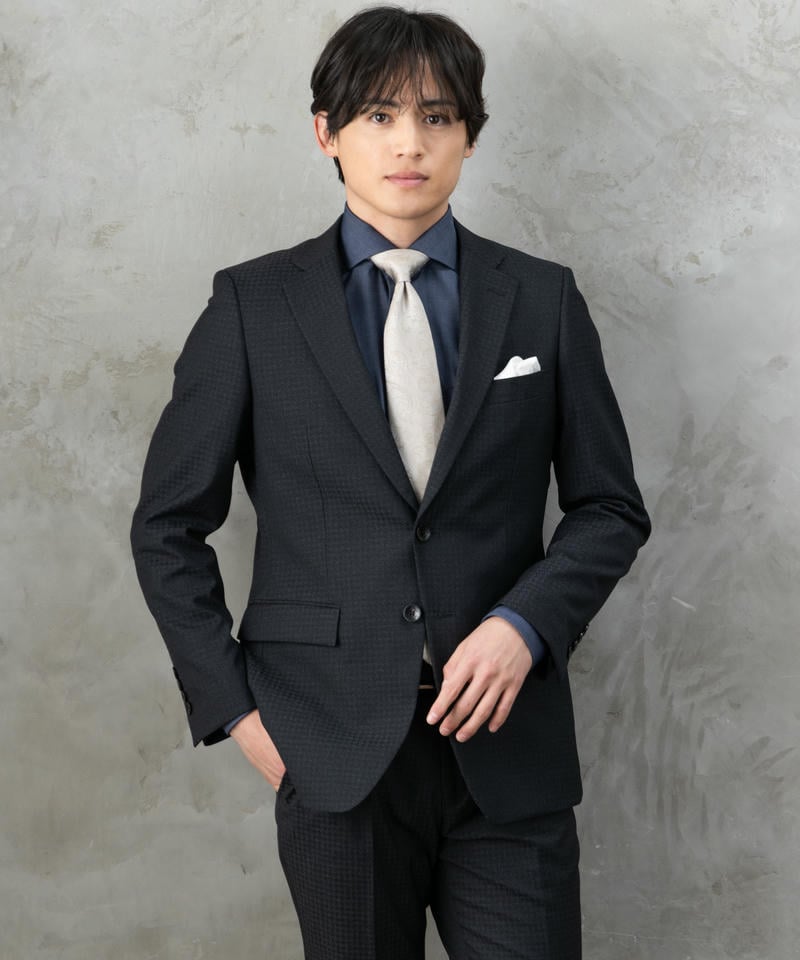 SUIT SQUARE シャドーオーバーチェック・スリーピーススーツ グレー系