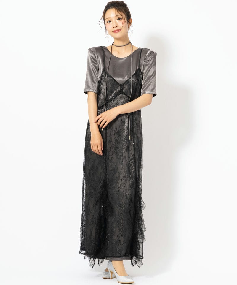 ANDRESD アンドレスド スパークルレースサテンドレス ブラック系