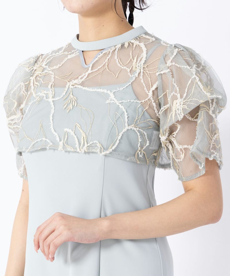 Aimer エメ フラワーモール刺繍キーネックブラウス×Iライン