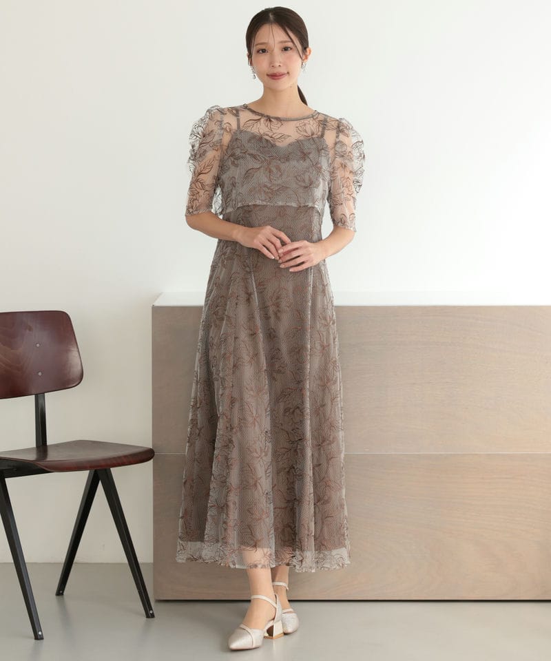 Select Shop シアーレースボレロセットアップドレス ブラウン系 | 結婚