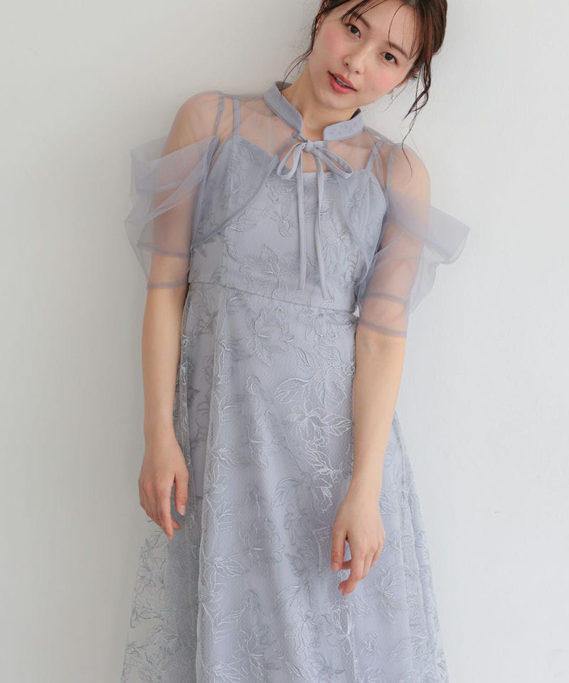 Select Shop ボレロレイヤードチュールフラワー刺繍ロングドレス