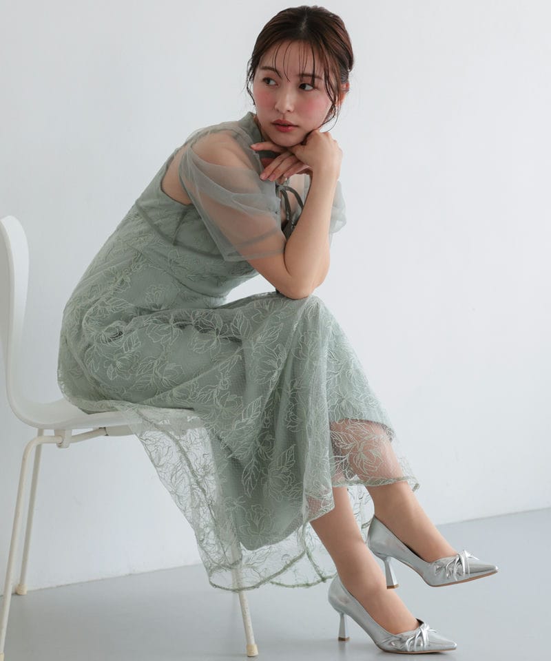 Select Shop ボレロレイヤードチュールフラワー刺繍ロングドレス