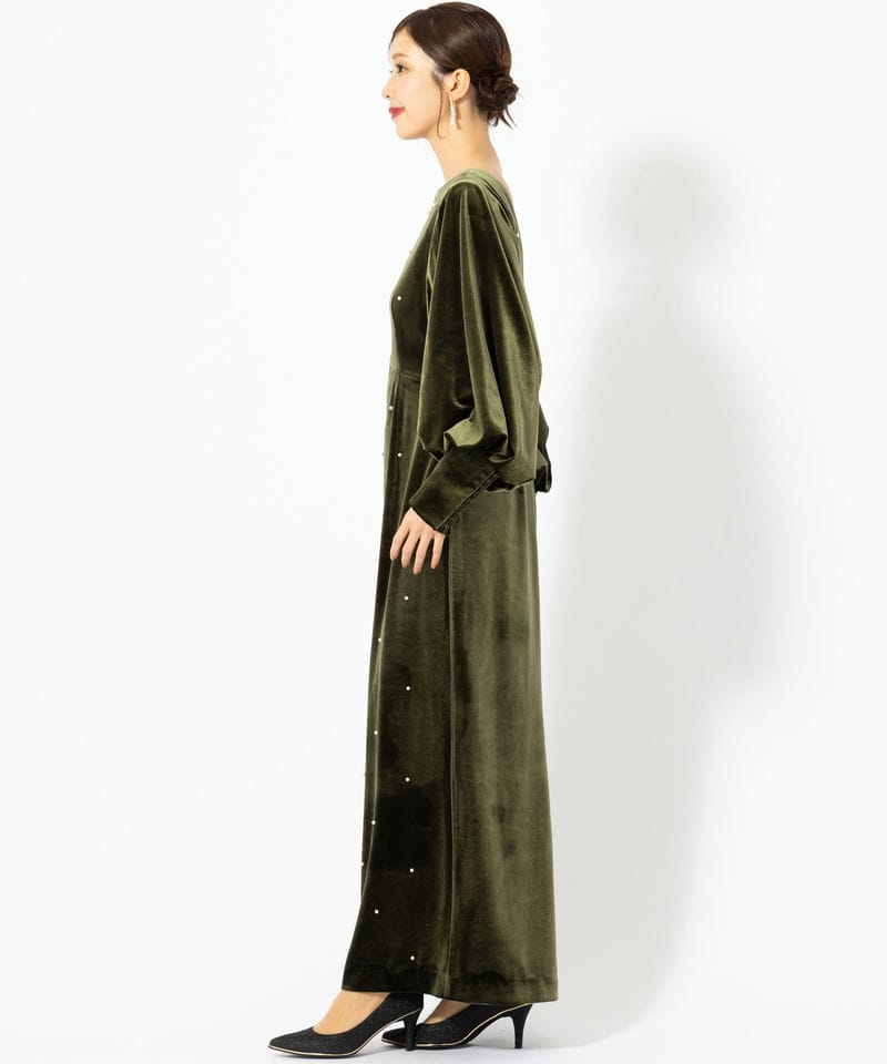 Ameri VINTAGE アメリヴィンテージ バックオープンパールベロアドレス