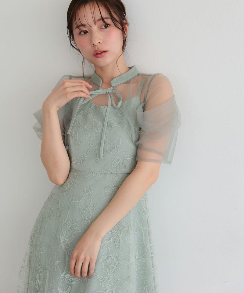 Select Shop ボレロレイヤードチュールフラワー刺繍ロングドレス