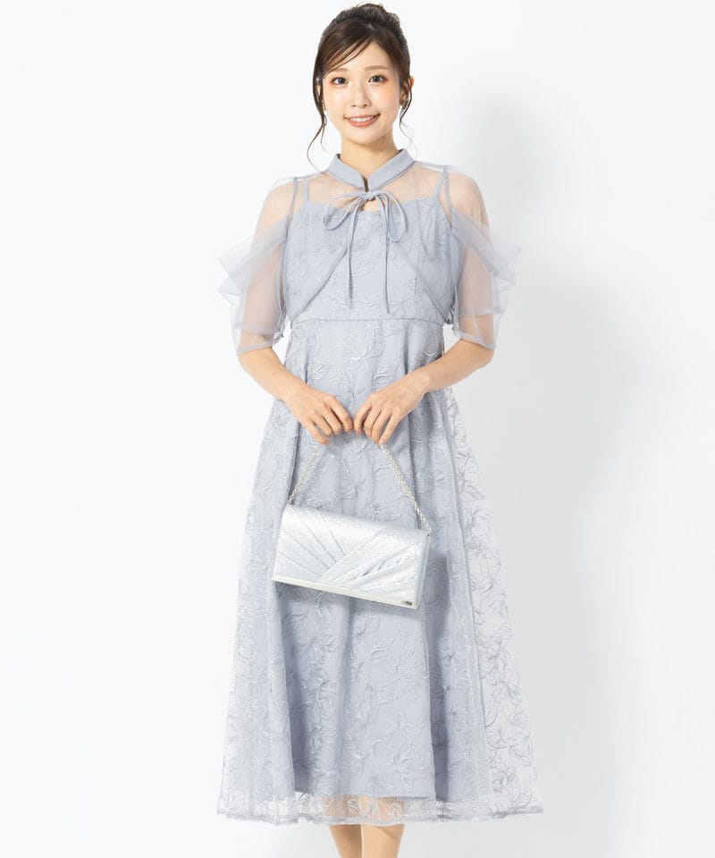 SNIDEL スナイデル デザインスリーブレースドレス ブルー系 | 結婚式