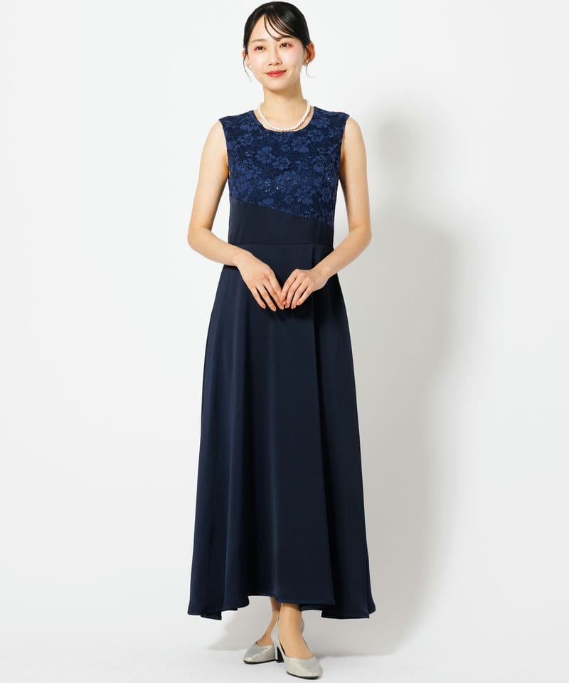 Select Shop 【マザーズドレス】コードレース×シフォン切り替えロング