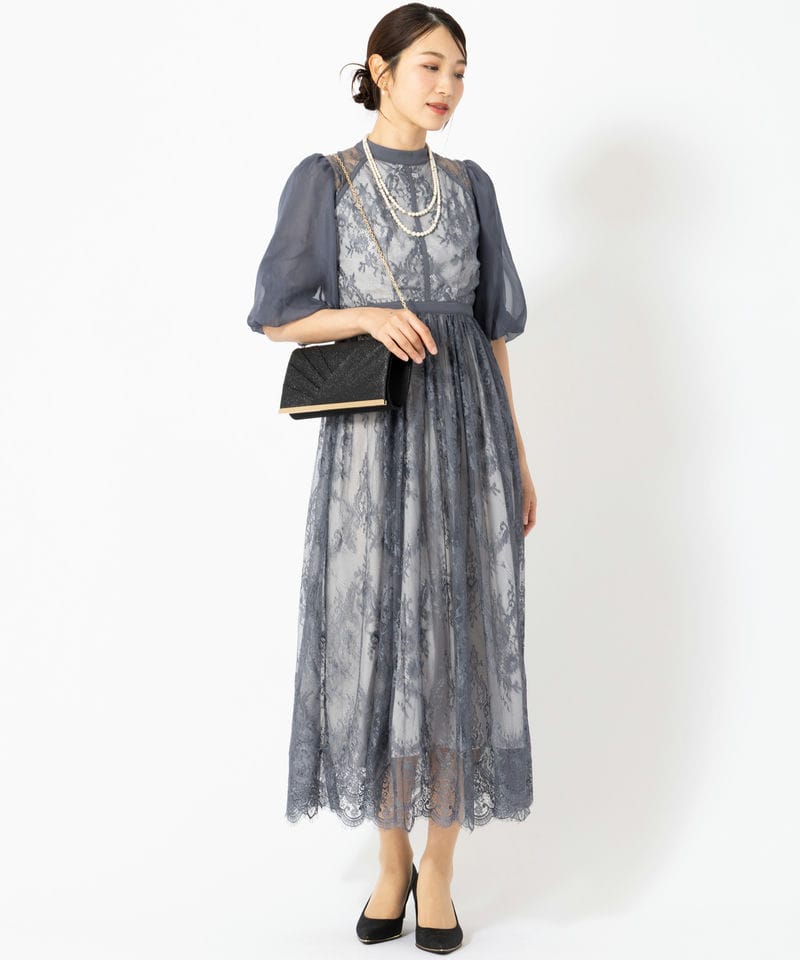 Select Shop 総レースハイネックバルーンスリーブドレス その他 x