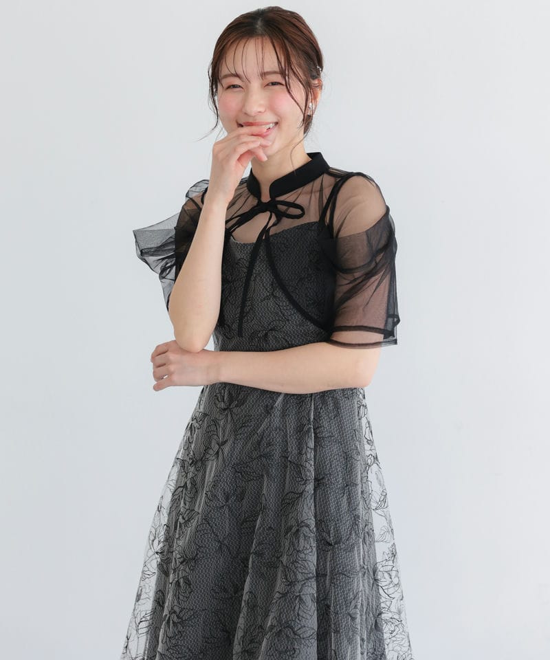 Select Shop ボレロレイヤードチュールフラワー刺繍ロングドレス