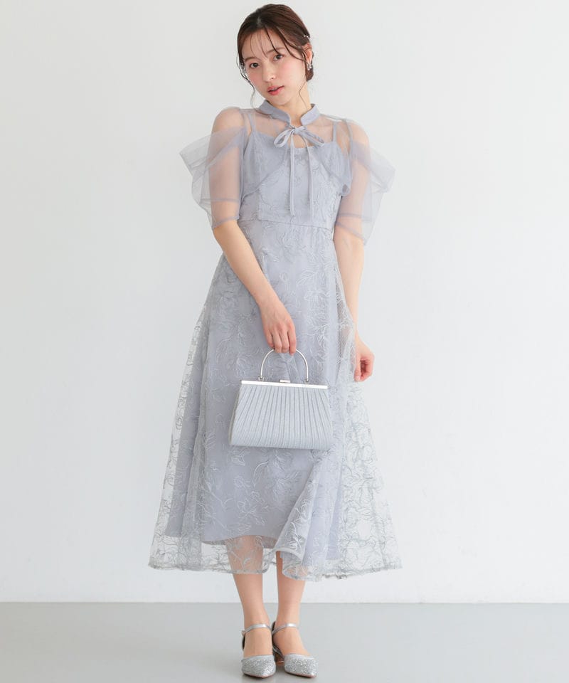 Select Shop ボレロレイヤードチュールフラワー刺繍ロングドレス