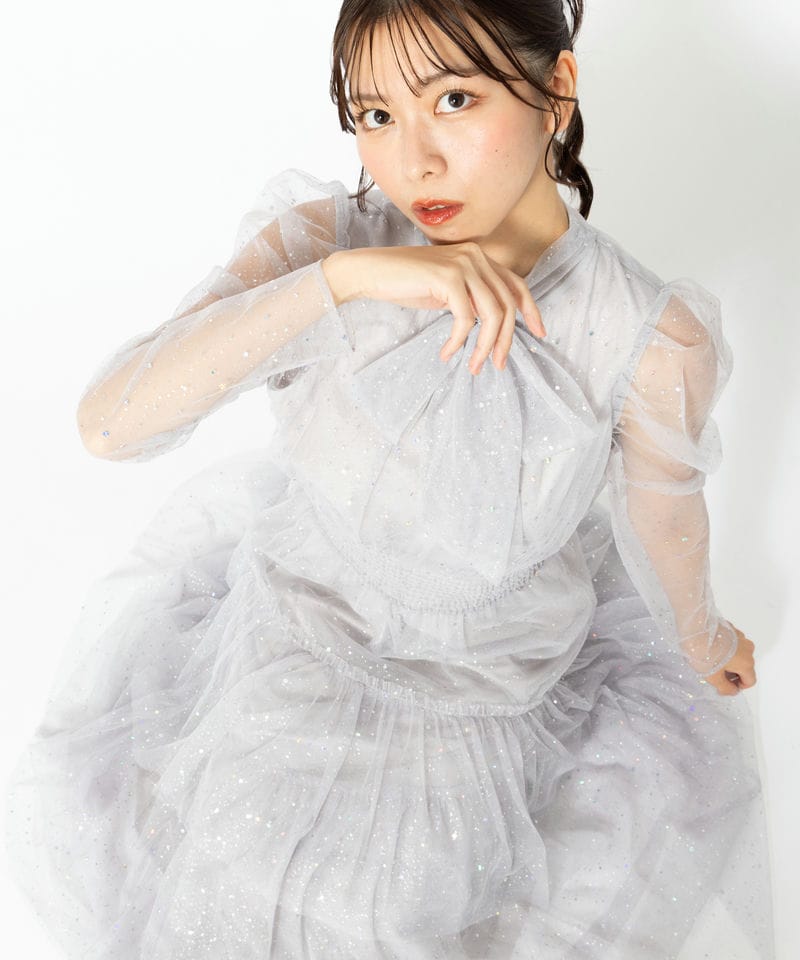 FURFUR ファーファー ラメチュールドレス ロングスリーブ グレー　美品 FURFUR ファーファー ロングスリーブラメチュールドレス グレー系