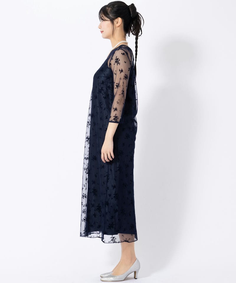 kaene カエン フロッキーサテン2wayドレス ネイビー系 | 結婚式