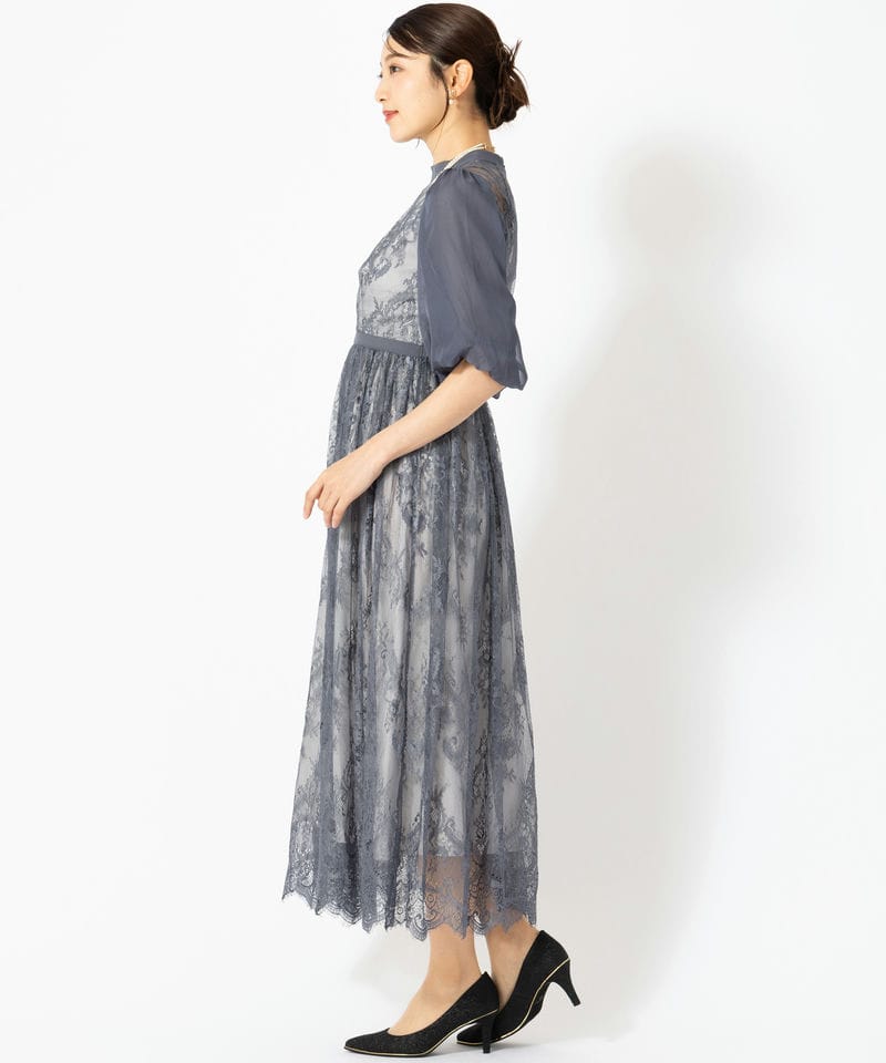 Select Shop 総レースハイネックバルーンスリーブドレス その他 x
