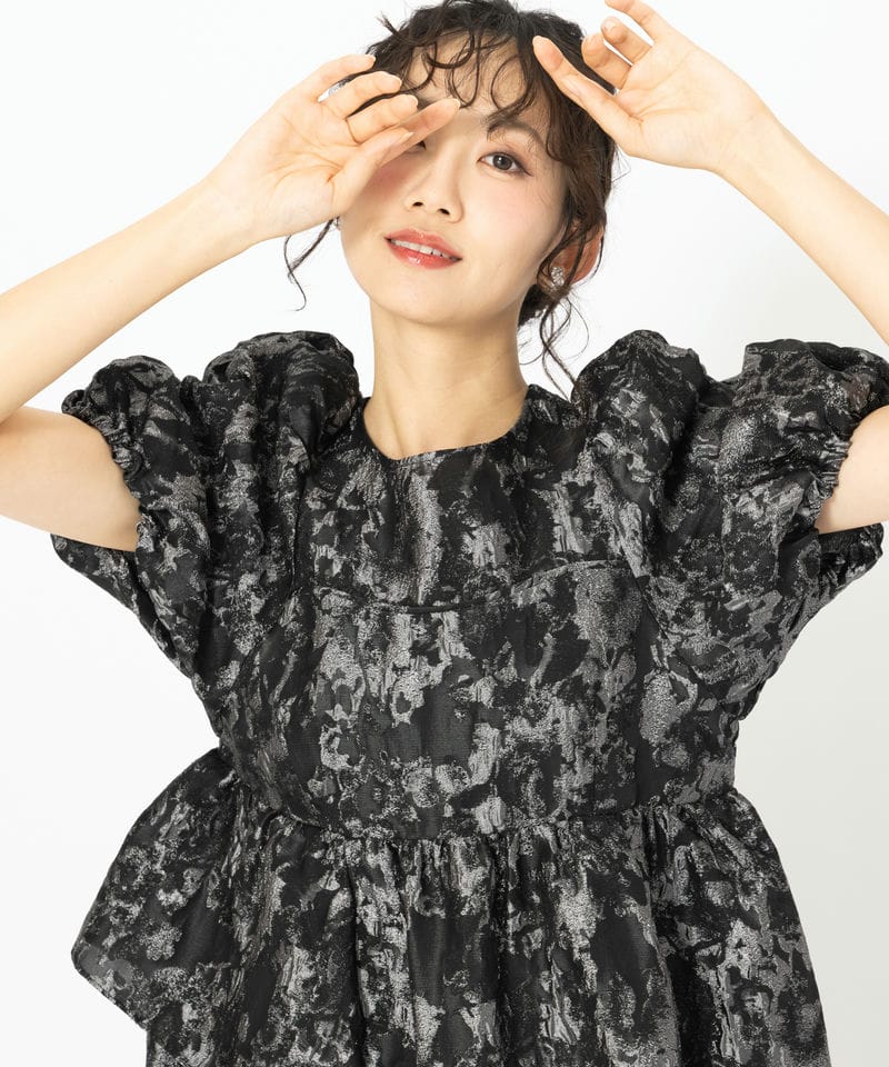 ANDRESD アンドレスド バブルスリーブジャガードロングドレス グレー系