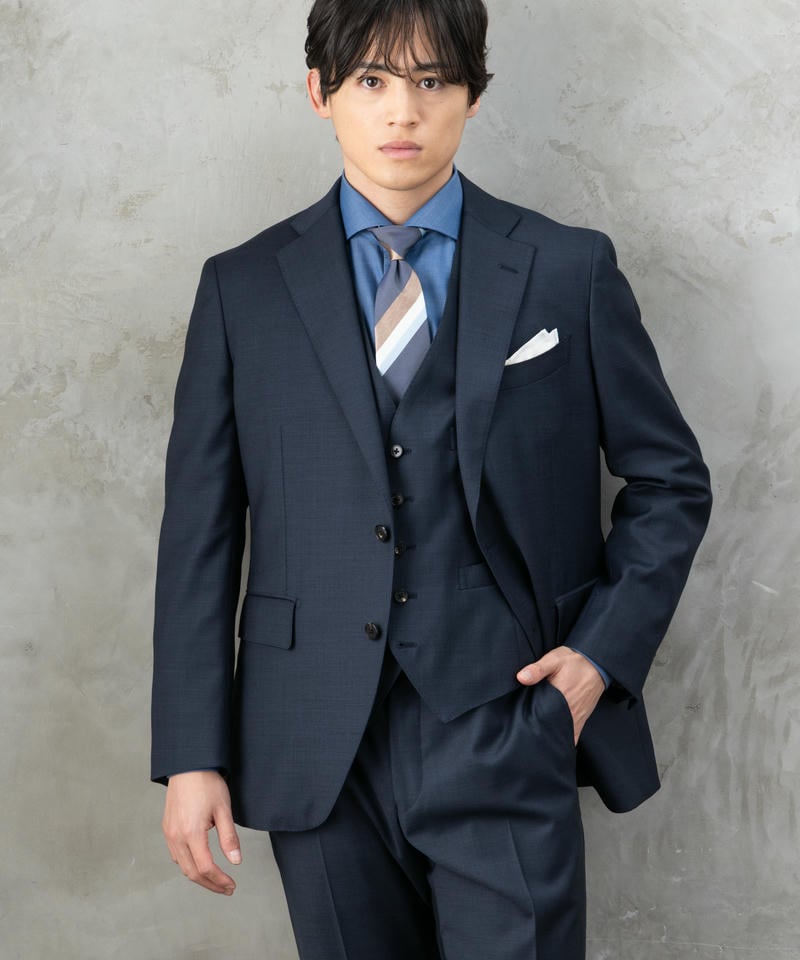 P.S.FA 光沢チェックスリーピーススーツ ネイビー系 | 結婚式