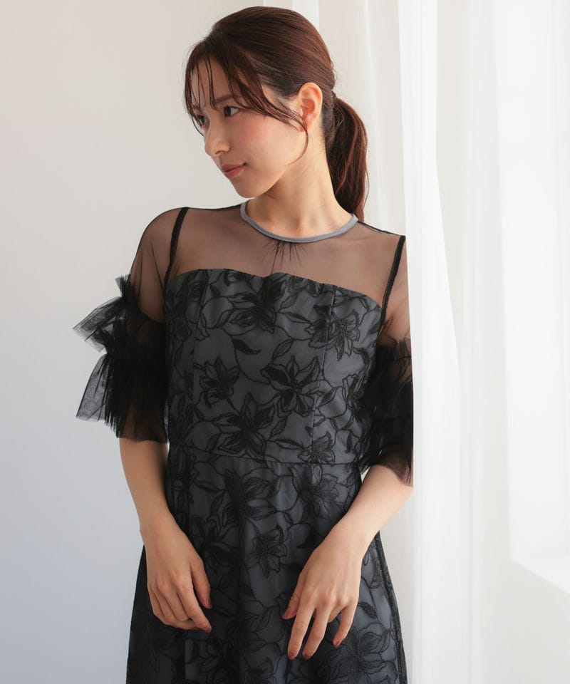 Select Shop フラワー刺繍シアーチュールドレス ブラック系 | 結婚式