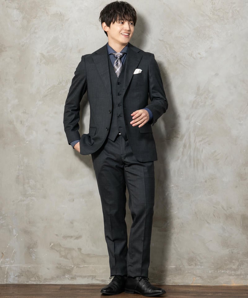 SUIT SQUARE シャドーオーバーチェック・スリーピーススーツ グレー系