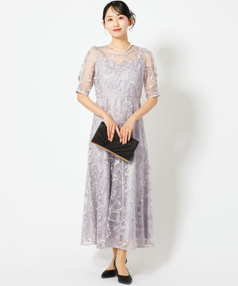 Aimer エメ ビオラモチーフスパンコール刺繍バックシャンドレス