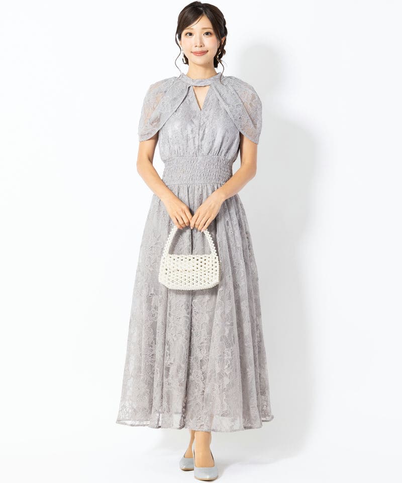 SNIDEL スナイデル ケープデザインレースドレス グレー系 | 結婚式