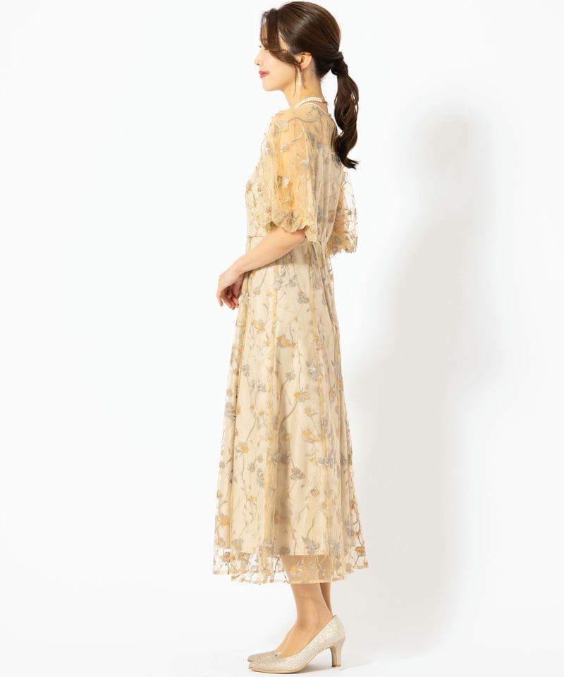 Select Shop フローラル刺繍シアードレス イエロー系 | 結婚式