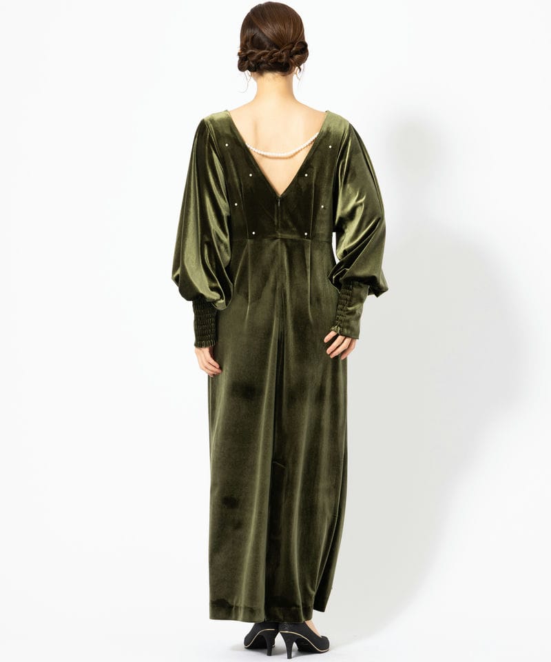 Ameri VINTAGE アメリヴィンテージ バックオープンパールベロアドレス