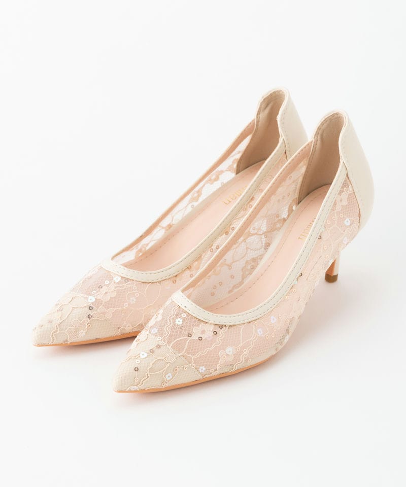 Select Shop レース＆スパンコールヒールパンプス ベージュ系 | 結婚式