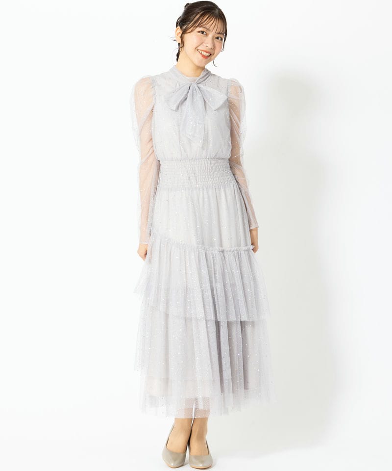 FURFUR ファーファー ロングスリーブラメチュールドレス グレー系