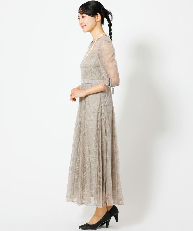 Leja 【ドレス3点セット】チェックスパンコールリボンワンピースドレス