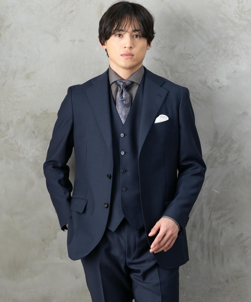 ◎美品 PSFA プレミアムライン A6 ネイビー スリーピース 高見えスーツ1 P.S.FA 光沢チェックスリーピーススーツ ネイビー系 | 結婚式
