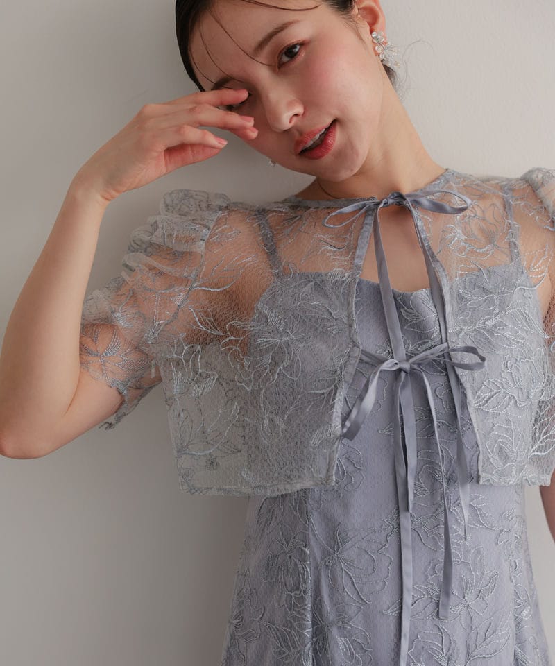Select Shop シアーレースボレロセットアップドレス ブルー系 | 結婚式