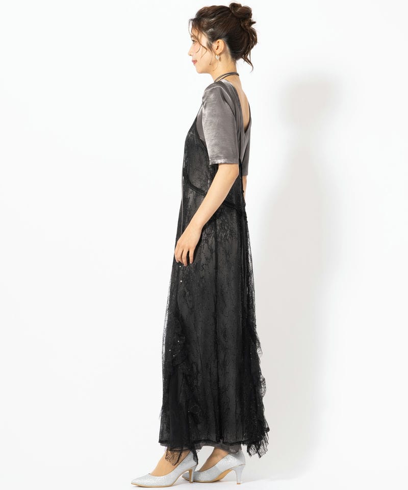 ANDRESD アンドレスド スパークルレースサテンドレス ブラック系