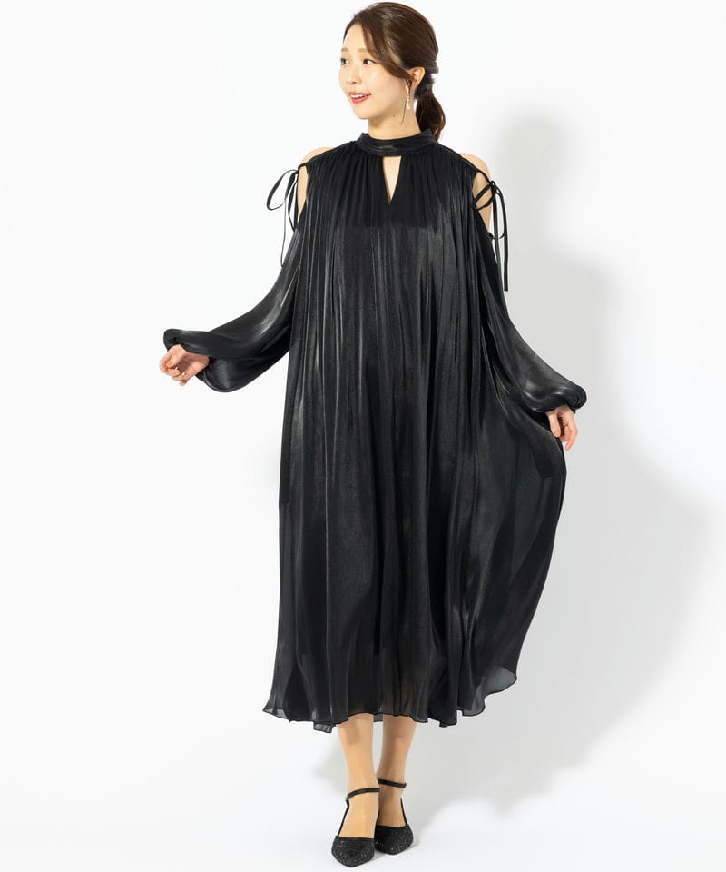 【定価4.6万円】Arobe アローブ　シャンブレー ドレス ワンピース Arobe アローブ シャンブレーギャザードレス ブラック系 | 結婚式